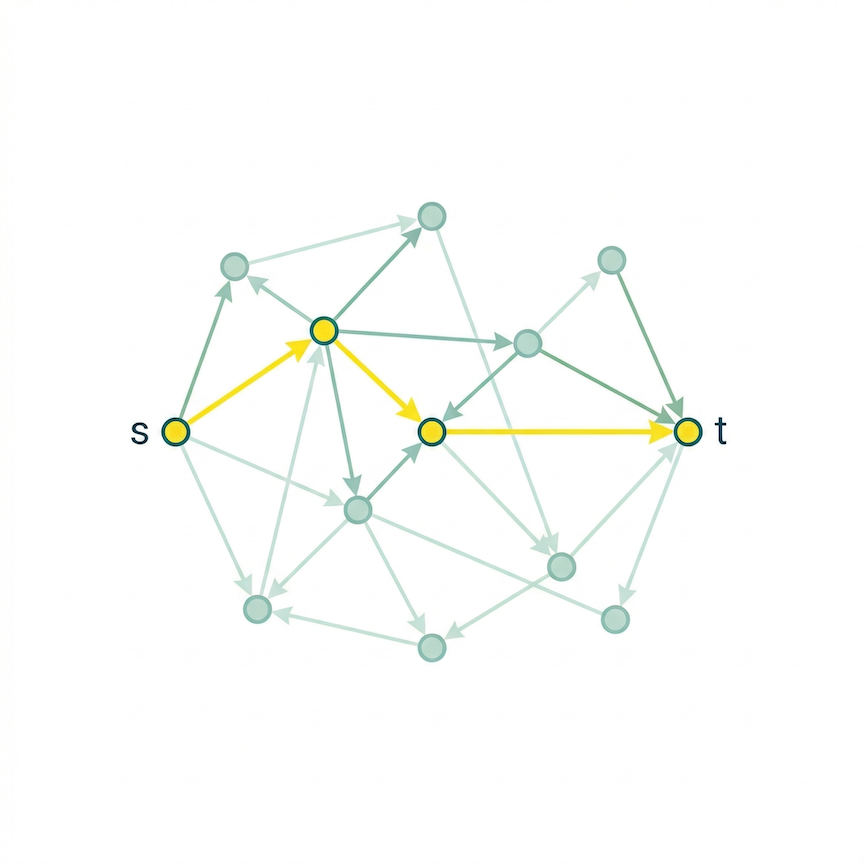 The Human's space of possible actions. In which the goal is to move from state \(s\) to state \(t\).